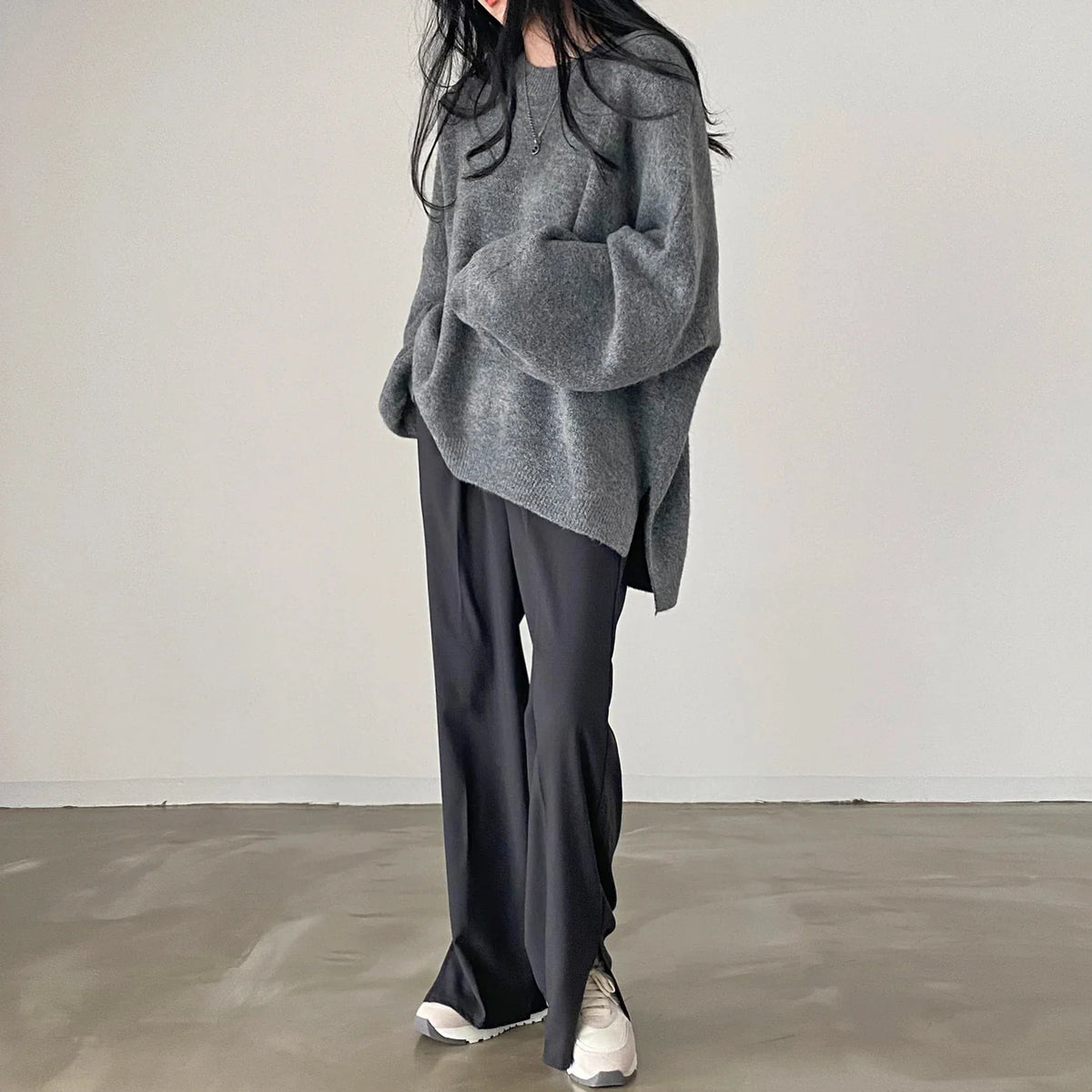 Cozy Oversized Women's Pullover - O Neck, Knit, Office Wear