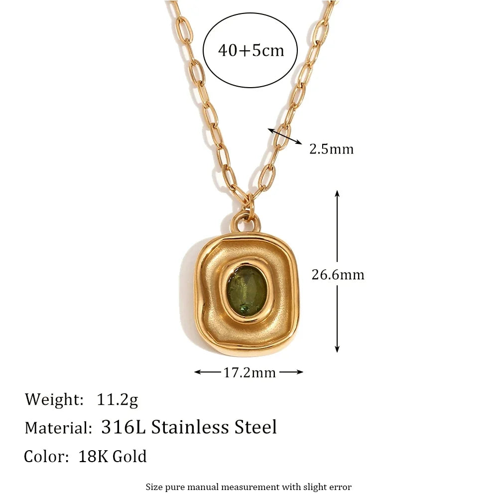 Necklace Green Zircon - Stainless Steel Paperclip Chain, 18K Gold Plated, Hypoallergenic Water-Resistant Jewelry Fall 2026 Gift
