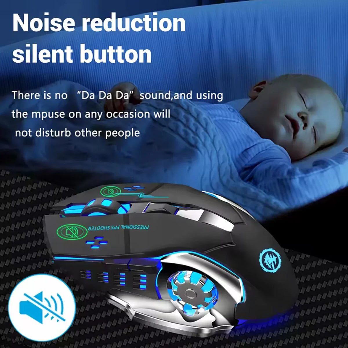 Cordless Battery-Powered Gaming Mouse Bluetooth Silent Backlit