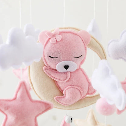 Crib Wooden Mobile Felt Bear Musical Newborn Sensory Toys