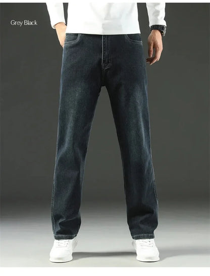 Men’s Stretchy Jeans - Wide Leg, Cotton, Business Casual