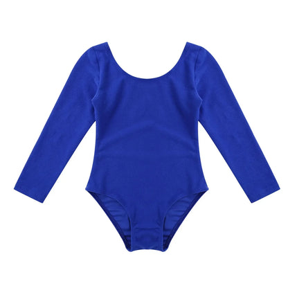 Plush girls' leotards - long sleeve solid color, polyester, for ballet and gymnastics training