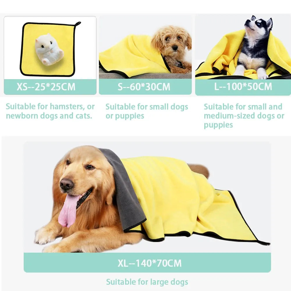 Absorbent Fast Drying Pet Towels for Dogs & Cats - Plush Fiber Bathrobe & Cleaning Mat