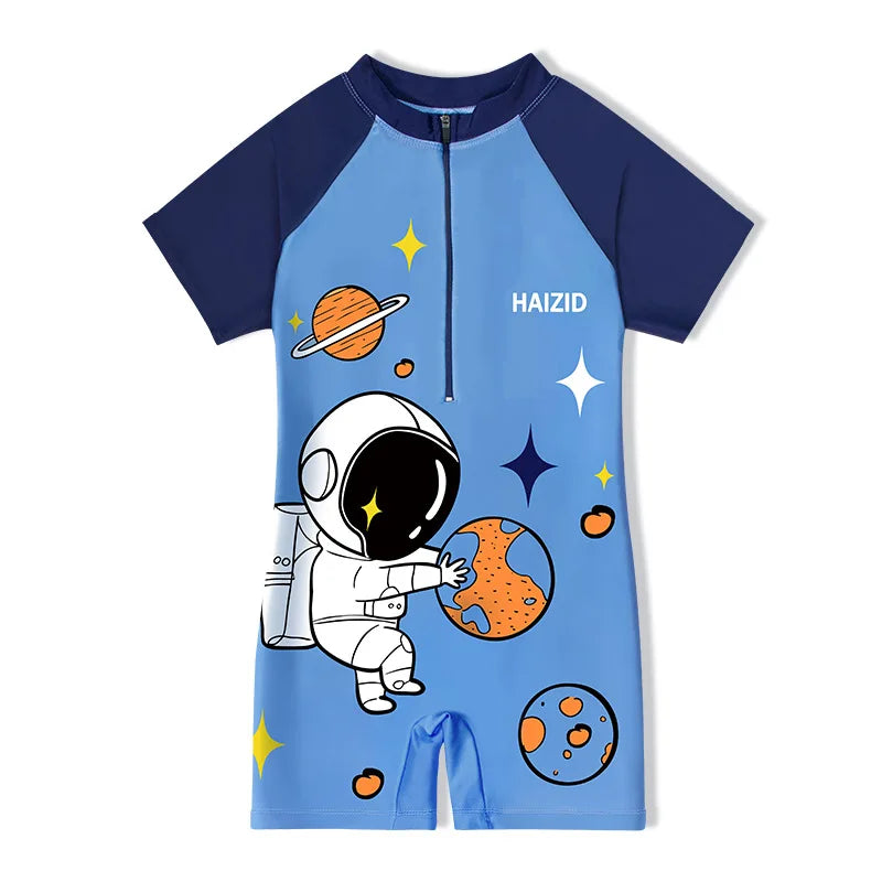 Fast-dry durable kids' one-piece swimsuit - cartoon print, polyester, for swimming