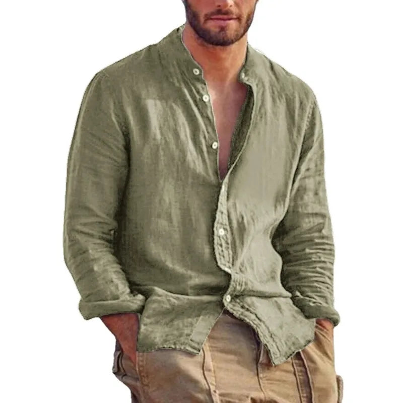 Variant image for Men's Linen Shirt with Mandarin Collar, Lightweight Breathable Casual Summer Shirt in Tailored Fit-7