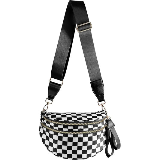 high-capacity sling bag with adjustable strap – Casual women's checkered crossbody shoulder bag