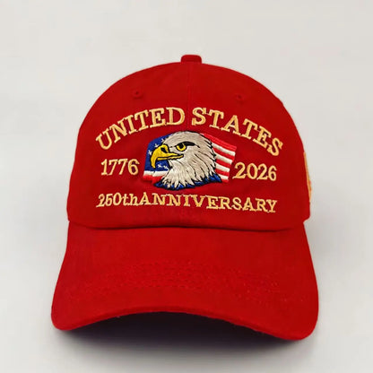 unisex Breathable baseball cap - Eagle-embroidered, flag-patch, six-panel curved-brim, cotton crown, 250th anniversary
