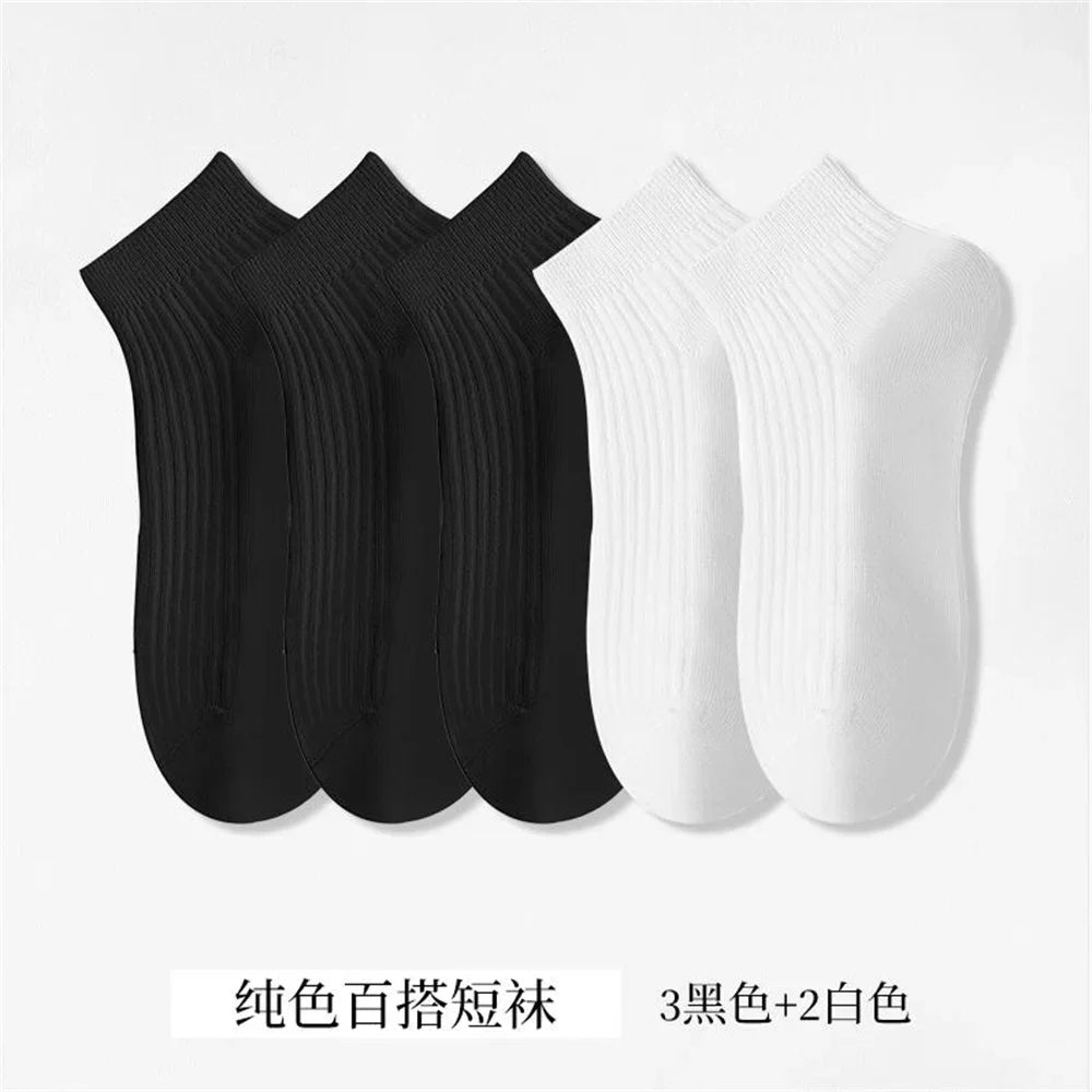 Plush women's invisible ankle socks 5-pack - 100% cotton sweat-absorbing low-cut boat socks