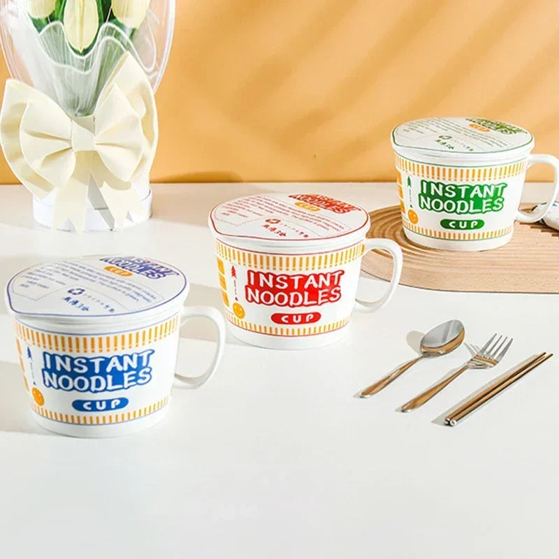 Noodle Instant Bowl Ceramic With Handle And Lid Large