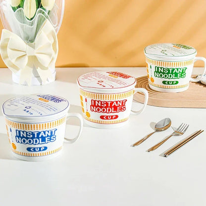 Noodle Instant Bowl Ceramic With Handle And Lid Large