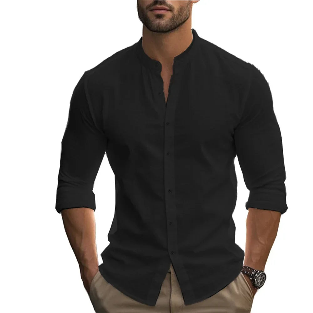 Men's Dress Shirt, Lightweight Linen Cotton Blend, Adjustable Fit, Casual and Formal Style, Summer Elegance, Various Colors-3