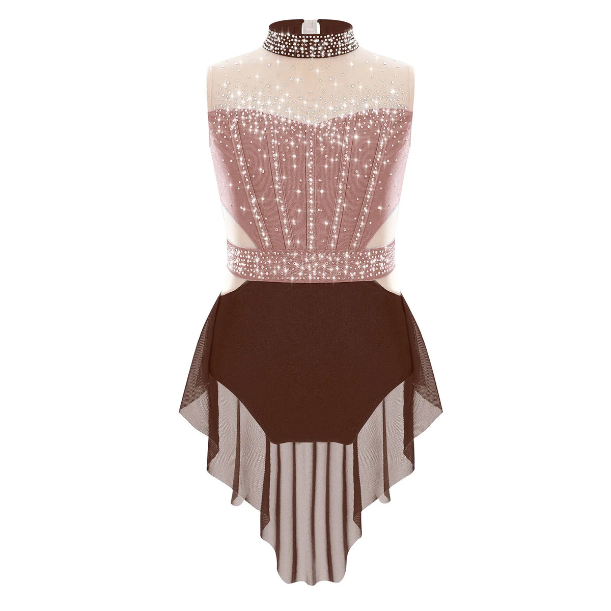 Flattering Stretchy Girls' Dance Leotard - Sleeveless Rhinestone Mesh Top, Polyester, Nylon, Elastane, For Competition