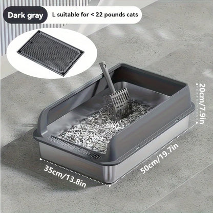 Semi-Enclosed Leak-Proof High-Sided with Mat 2026 – KEMORELA Extra Large Stainless Steel Cat Litter Box