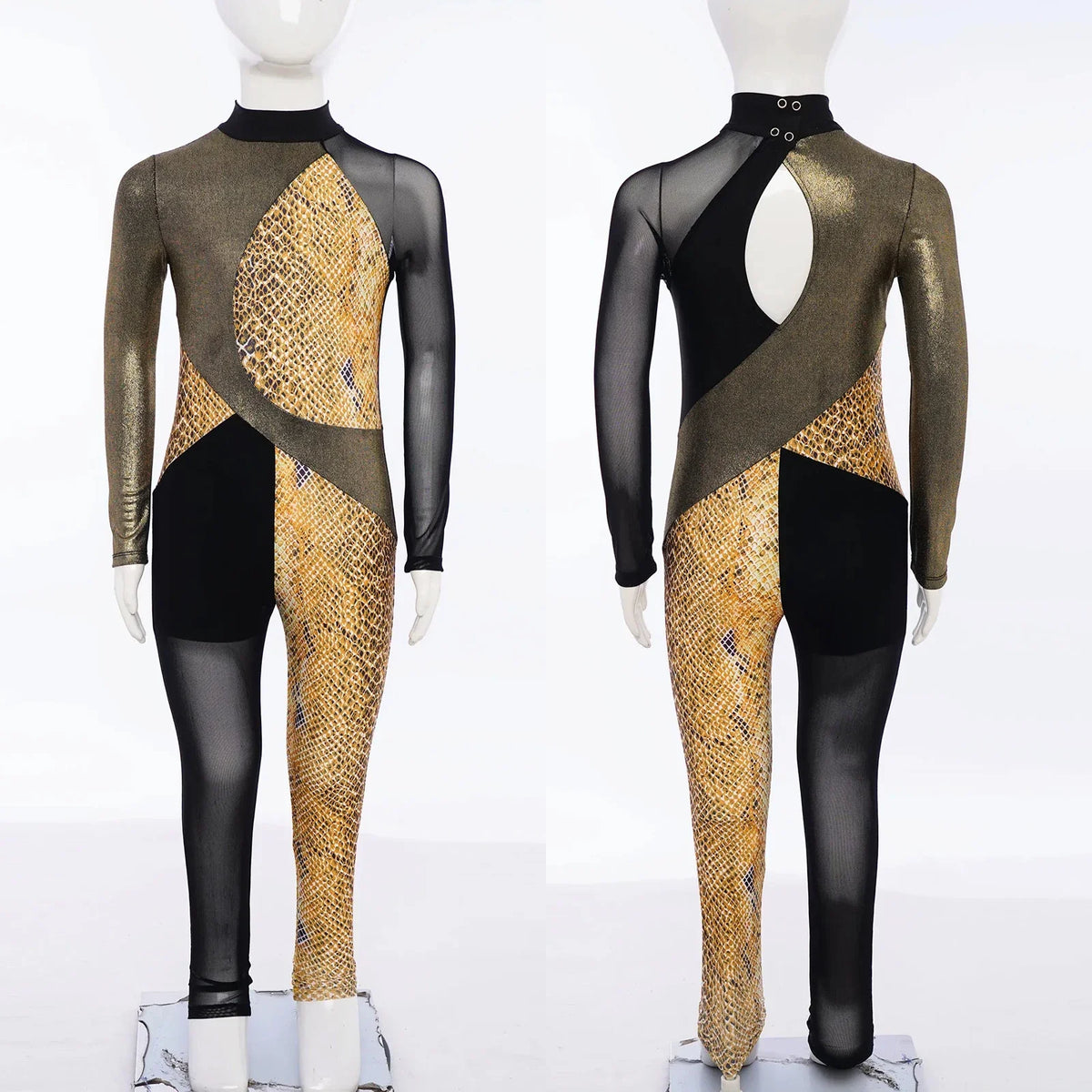 Long Sleeve, Snakeskin, Polyester, Nylon, Elastane, For Ballet, Rhythmic Gymnastics – Stretchy Girls Unitard