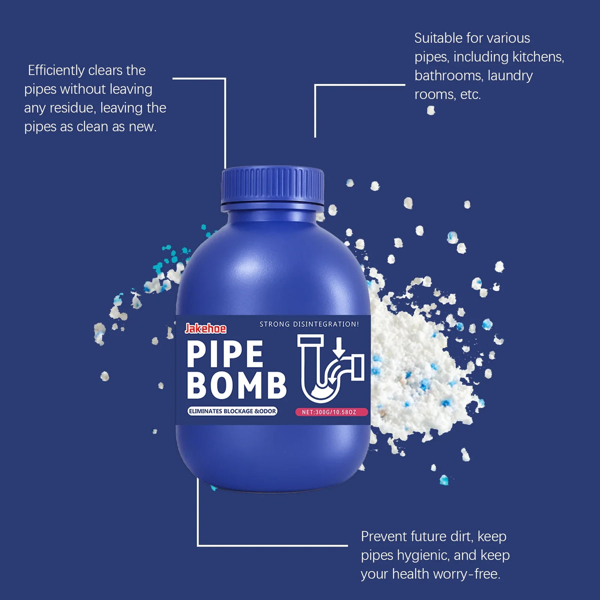 Cleaner Drain Powder 300g Fast Acting Pipe Unblocker For Hair Grease And Food Waste Septic Safe Odor Eliminator
