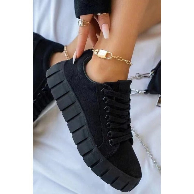 Trendy Women's Sneakers with Thick Sole for Comfort in Black, Green, Blue, and Khaki - Casual Sporty Footwear-1