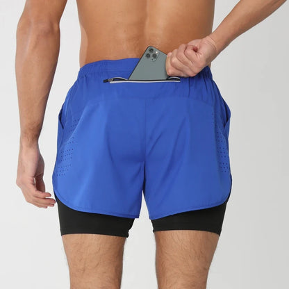 Fast-dry men's 2-in-1 running shorts - lightweight lined, polyester, for gym and summer training