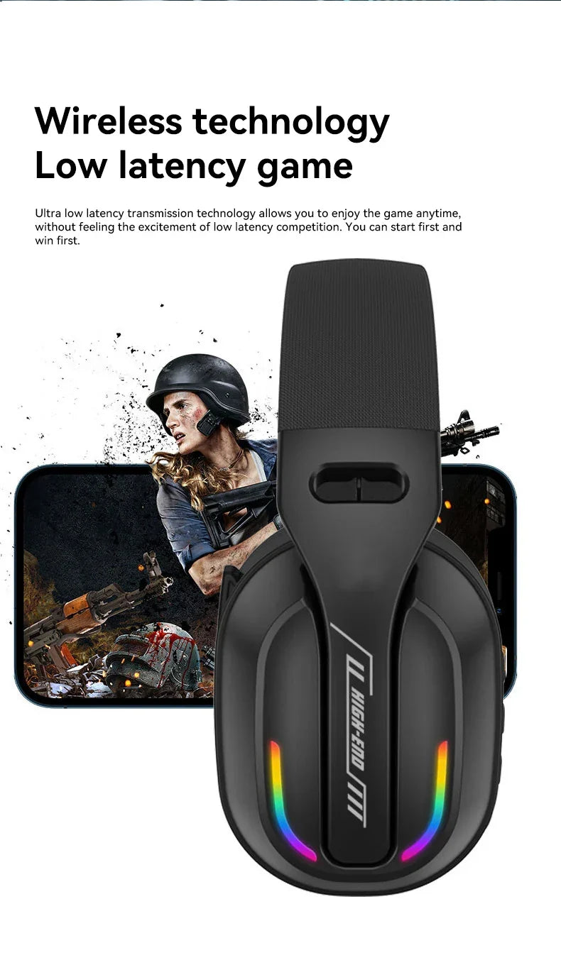 Gaming Headset Bluetooth 5.4 Cordless RGB Low Latency