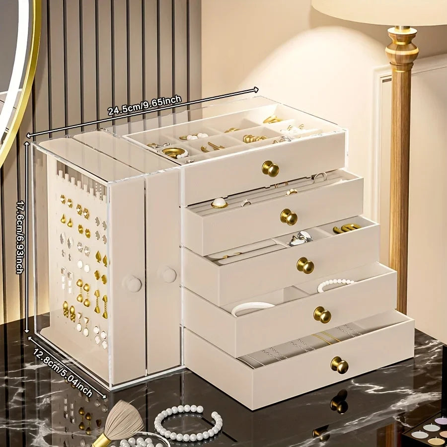 Jewelry2026 Edition Organizer 7-Layer Transparent Drawer Box High Capacity Storage Earrings Necklaces Rings Case Holiday Gifts