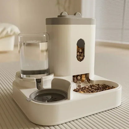 Feeder Automatic Cat Dog Bowl With Water Fountain Gray Dish