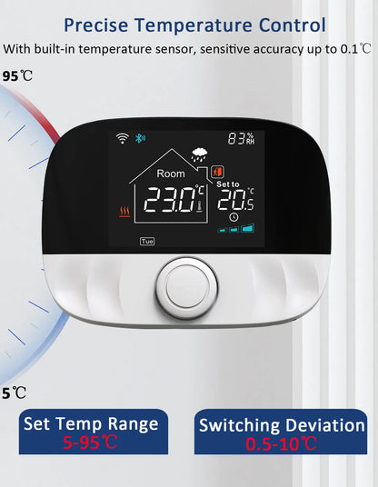 Smart Thermostat Cordless RF433 Floor Heating Control For Gas Boiler Tuya App USB Powered Fall 2025 Energy Saving