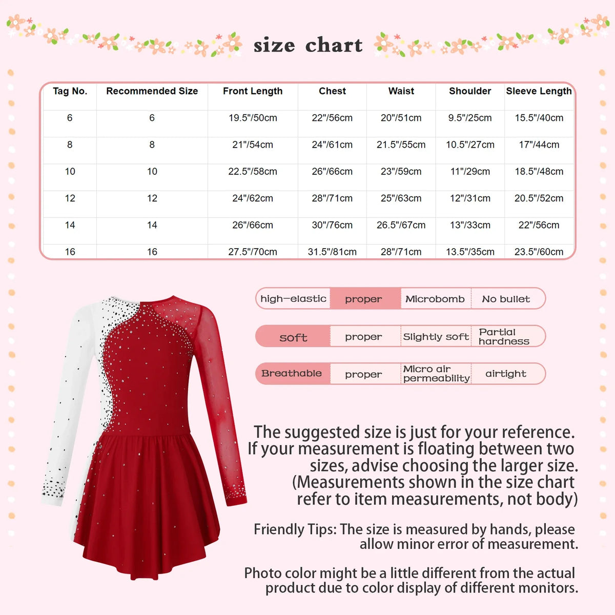 long sleeve rhinestone accents, jersey, dance performance costume – Stretchy girls figure skating dress
