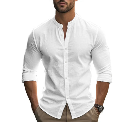 Variant image for Men's Dress Shirt, Lightweight Linen Cotton Blend, Adjustable Fit, Casual and Formal Style, Summer Elegance, Various Colors-21