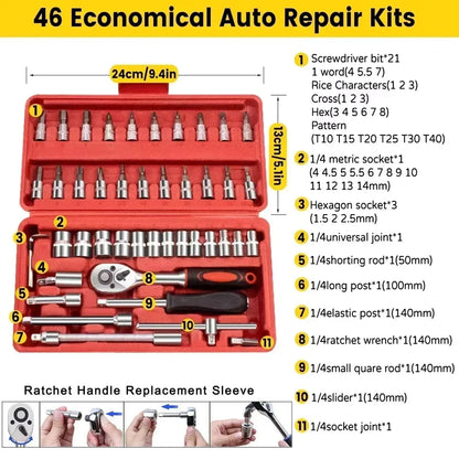 Metric Socket Wrench Kit - Household Tools Car Mechanic Kit with Ratchet and Adapters