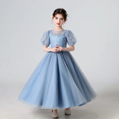 Plush Girls' Dress - Flowy Princess-Cut Lace-Embroidery, Polyester, Wedding Party
