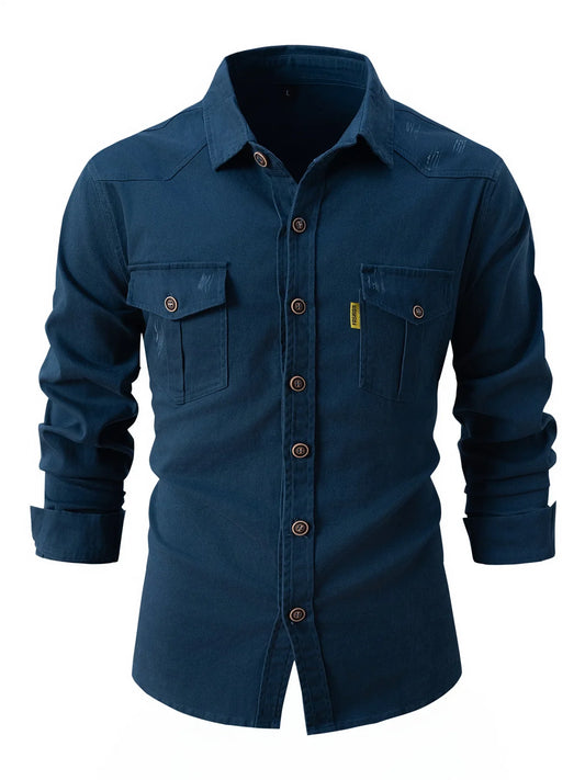 and Autumn Winter Men's Long Sleeve Shirt - Casual Stretch Cotton Linen Fashion Business Wear