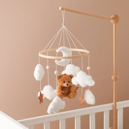 Crib Wooden Mobile Felt Bear Musical Newborn Sensory Toys