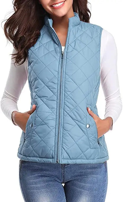 Light Women Quilted Vest - Stand Collar Cotton Winter