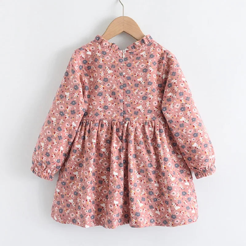Long Sleeve Knee-Length, Floral Print, Cotton, Casual Autumn Wear – Plush Girls Dress