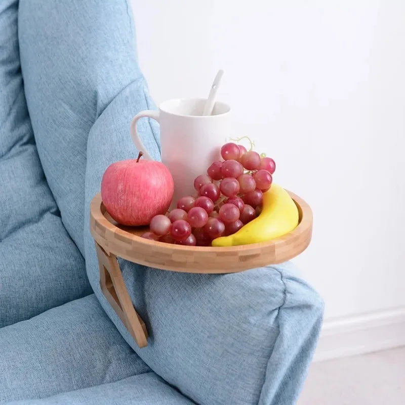 Bamboo Sofa Arm Tray Travel-Friendly Couch Armrest Snack Holder