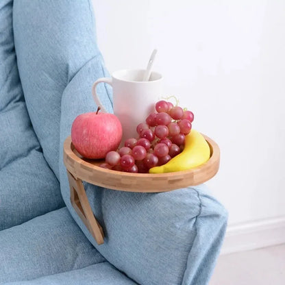 Bamboo Sofa Arm Tray Travel-Friendly Couch Armrest Snack Holder