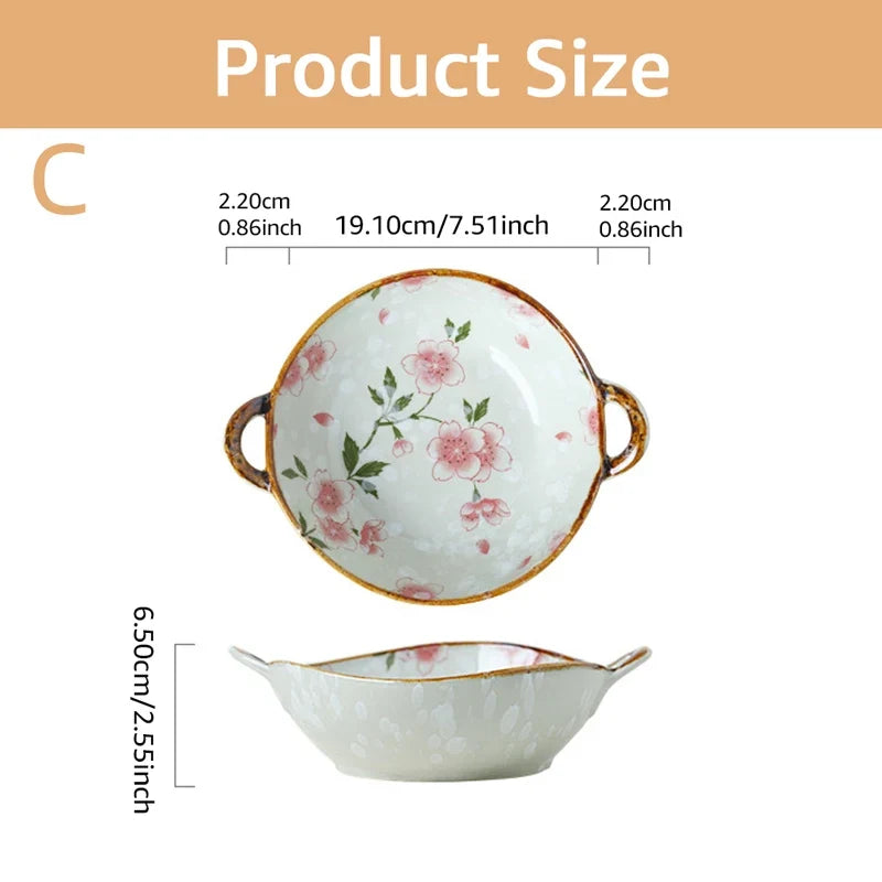 7.5 Ceramic Inch Noodle Bowl With Handles Floral Porcelain