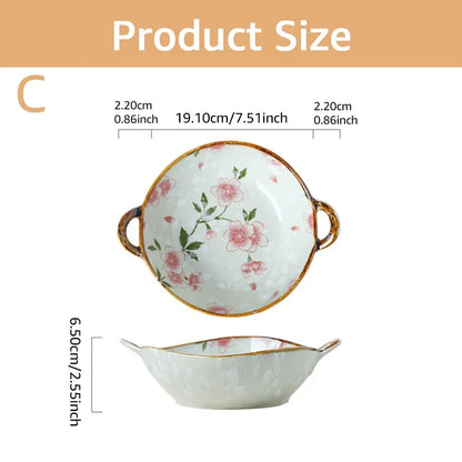 7.5 Ceramic Inch Noodle Bowl With Handles Floral Porcelain