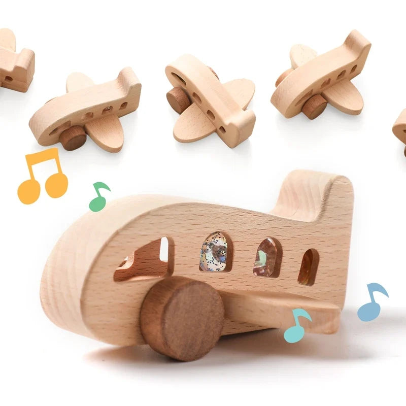 Montessori Wooden Plane Educational Toy for 3-4 Year Olds with Colorful Glass Beads for Learning and Creative Play