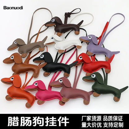 Pu Dachshund Leather Bag Charm Baseball Keychain Gift