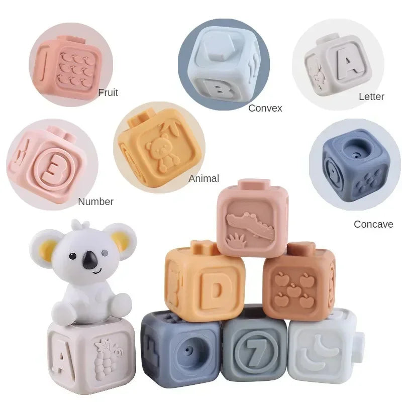Silicone Montessori Building Blocks for Babies - Stacking and Teething Toys for Early Learning, Safe and Light, Bright Colors
