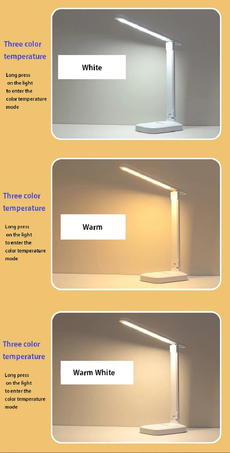 LED Desk Lamp Touch Dimmable Battery-Powered Eye Protection