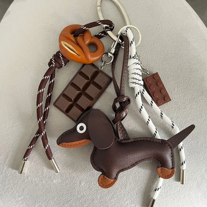 Rope Braid Bag Charm Leather Dachshund Keychain Aesthetic