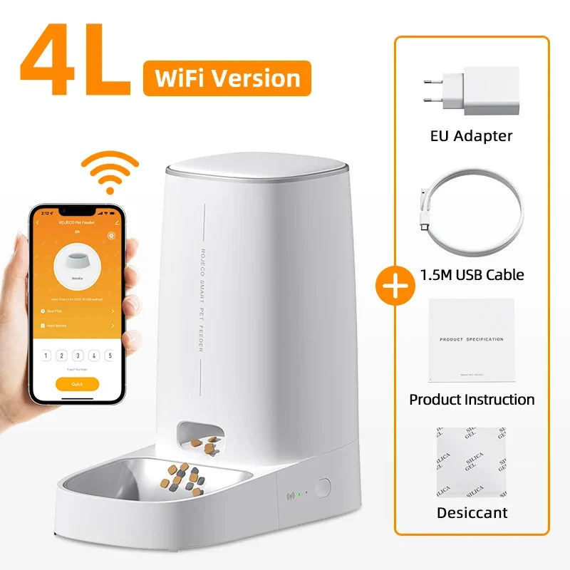 Cat Automatic Feeder Smart WiFi Dispenser 4L Remote Control For Cats Dogs Dry Food Accessories