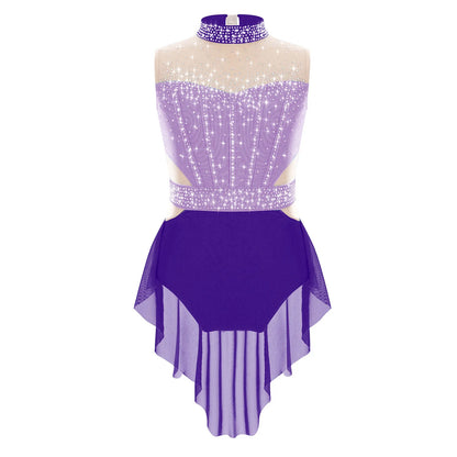 Light Girls' Leotard - Rhinestone Embellished, Mesh Skirt, Polyester/Nylon/Elastane, For Ballet, Gymnastics