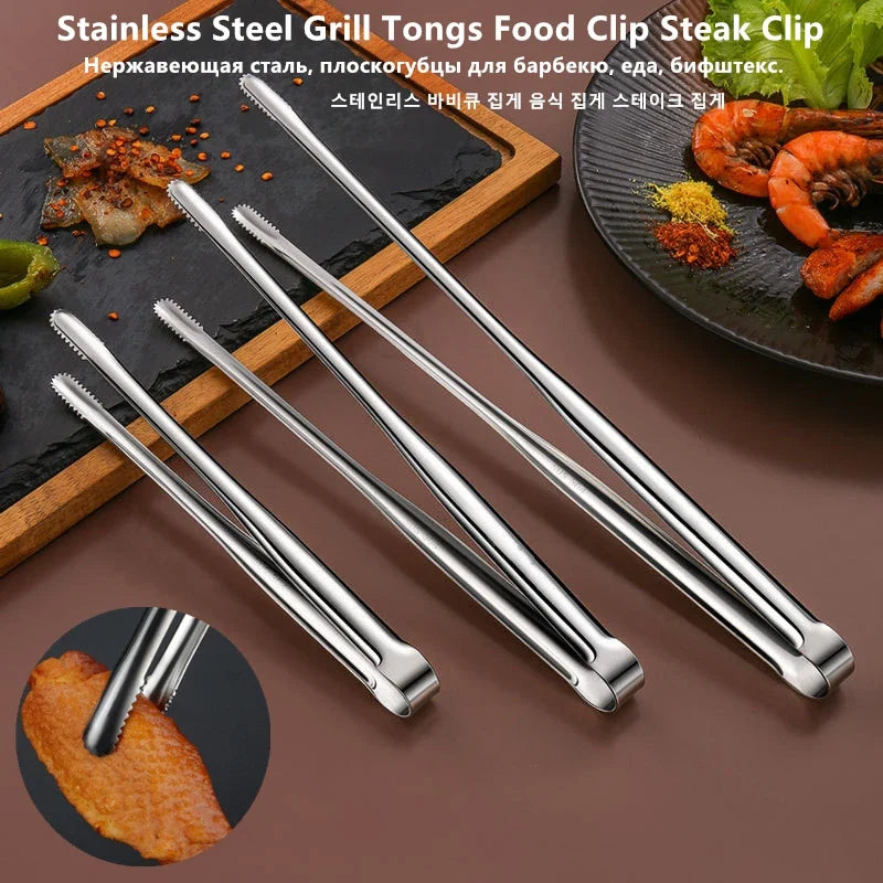 Kitchen & Outdoor 2026 – Stainless Steel BBQ Tongs Anti-Slip Heat Resistant Grill Food Clip
