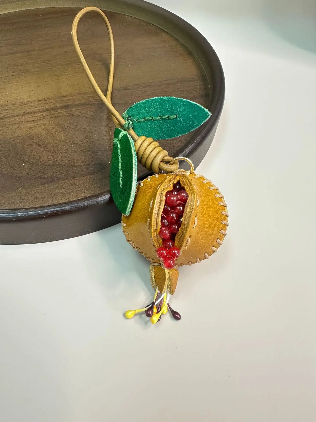 Leather Pomegranate Charm Keychain Bag And Car Decor
