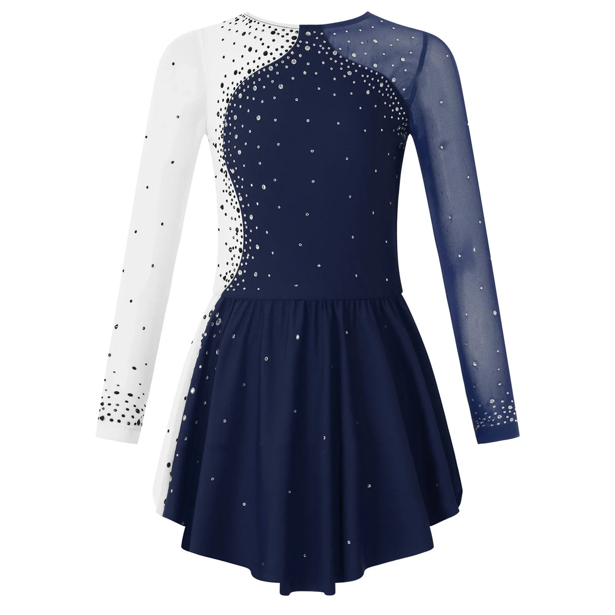 long sleeve rhinestone accents, jersey, dance performance costume – Stretchy girls figure skating dress