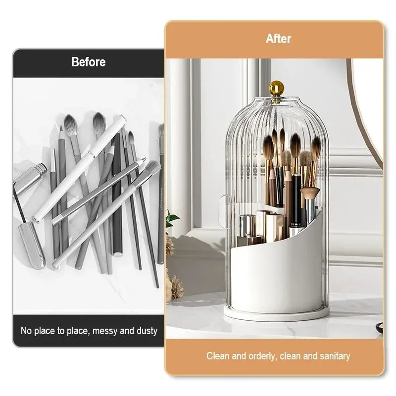 Cosmetic Rotatable Organiser - Transparent Dustproof Makeup Holder for Brushes & Lipsticks