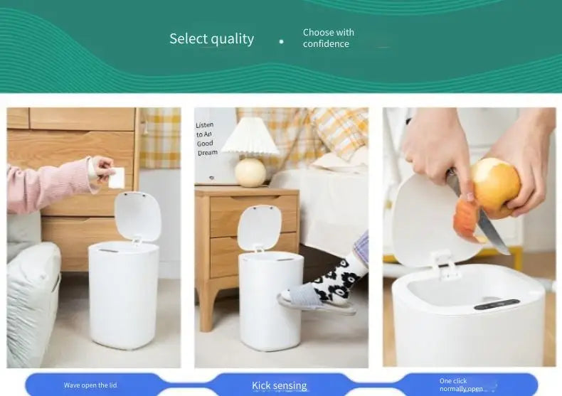 Smart Sensor Trash Bin With Flip Lid For Household Touchless