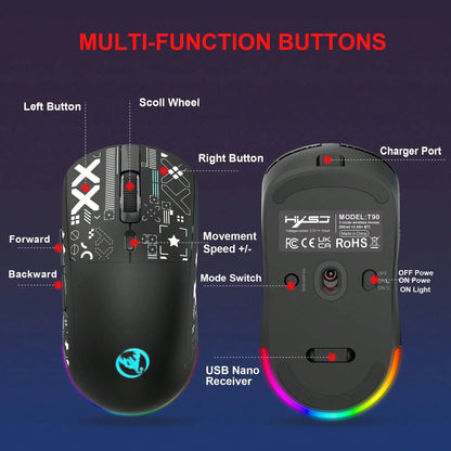 Gaming Mouse Cordless RGB 4000 DPI Battery-Powered 650mAh